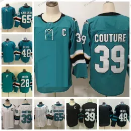 2022 Ice Hockey Jerseys Tomas Timo Mens Teal Karlsson Hertl Logan Black Couture Erik Meier Men Stitched Shirts SXXXL C Patch stitched hockey