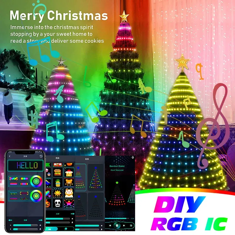 Christmas Decorations Tuya App Christmas RGBIC Tree Lights Ideal LED Fairy String Light DIY Smart Bluetooth Star Lights Xmas Wedding Party Decoration 231207