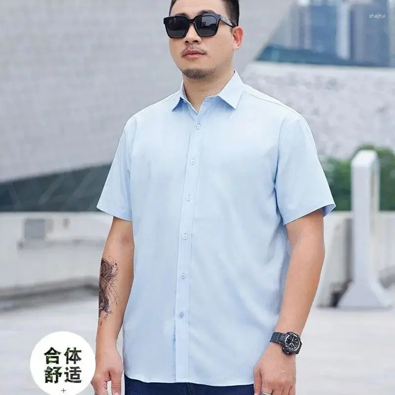 Chemises habillées pour hommes 2023 Mode d'été à manches courtes Chemise ample Couleur unie Blanc Mâle Business Blouses décontractées I163
