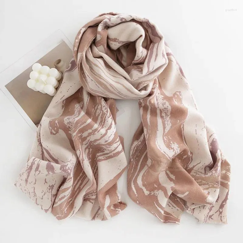 スカーフ新鮮で甘い垂直大理石のスカーフ2023秋の冬エレガントな暖かいショール模倣カシミアソフトメスワープ編み