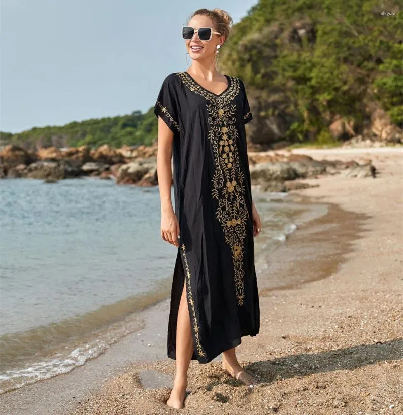 Costumi da bagno da donna Costume da bagno da donna Copricostume Manica corta Caftano Abito da spiaggia a tunica Robe De Plage Solido Pareo bianco Copricostumi