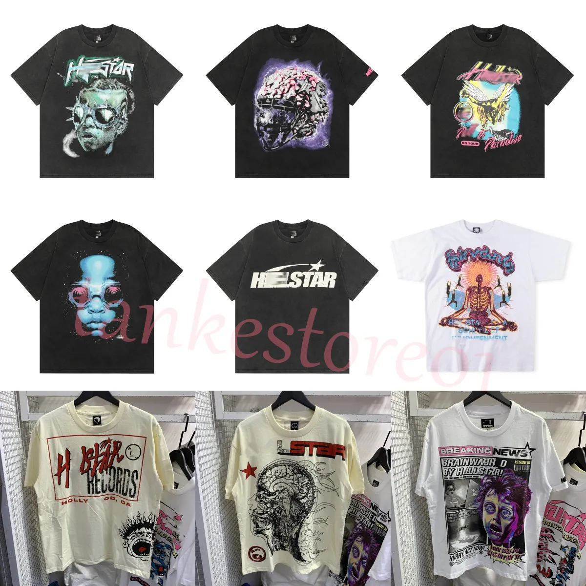 Hellstar Camisetas para hombre Camiseta para hombre de alta calidad Camisas de diseñador para hombres Ropa de verano Parejas de moda Camiseta de algodón Casual Mujer Camisetas de manga corta Tops blancos