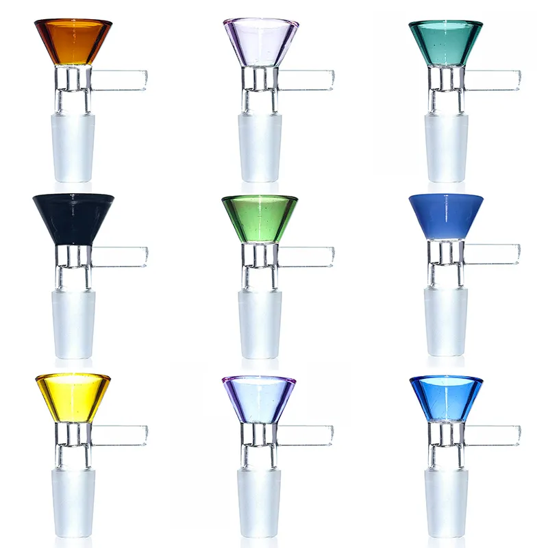 Bol de bol de bol de bol de 14 mm bol en verre bols en verre 14 mm mâle bol de glissement de toboggan mâle bols de tête bol à fleurs 14 mm tirez bol en verre multicolore glissement avec poignée