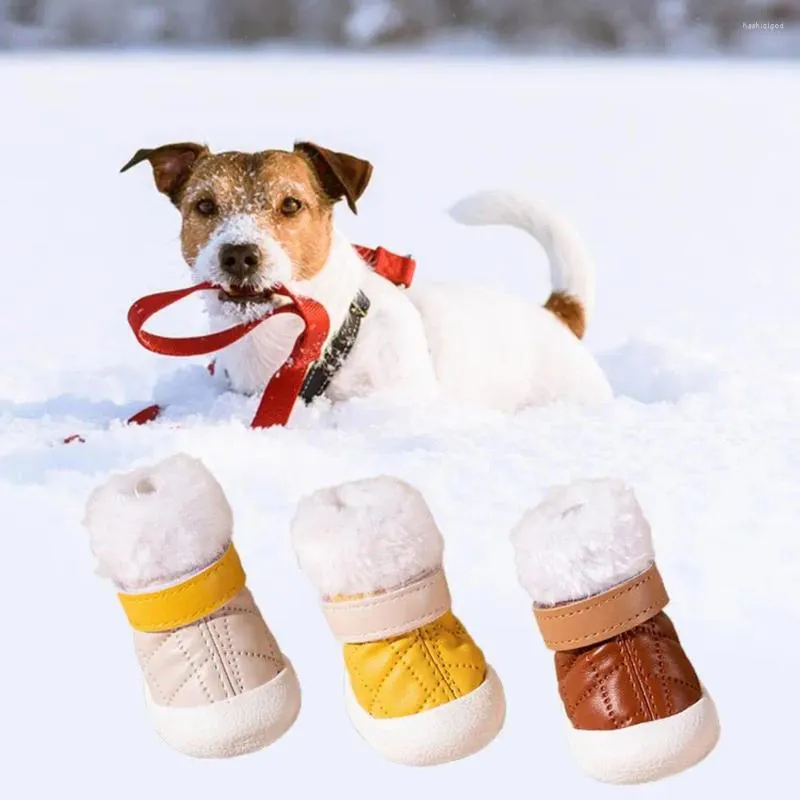 Dog Apparel Puppy Boots Plush Fastener Tape Design Easy-wearing Snow Anti-slip Pet Protector Shoes Keep Warm