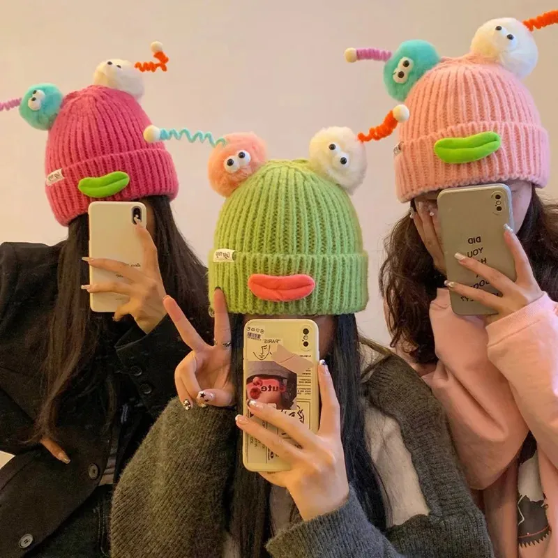 Beanie Skull Caps Ins Ins面白い漫画ソーセージマウスニット女性帽子秋と冬のカジュアルウォームかわいいかわいい触手ビーニー231208