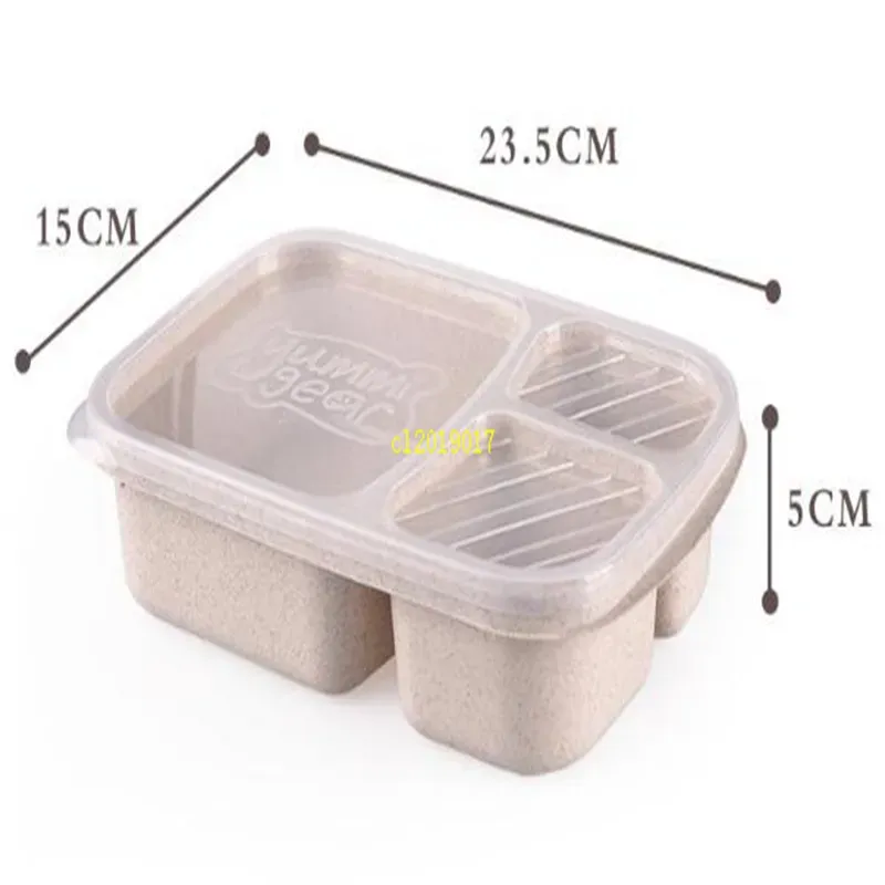 3 Grid Wheat Straw Lunch Box Microwave Bento Box Quality Health Natural Student Portable Food Storage Box Tableware