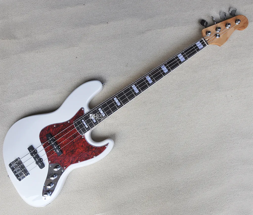 4 Strings White Electric Bass Guitar with 20 Frets Rosewood Freboard Red Pearl Pickguard Customizable