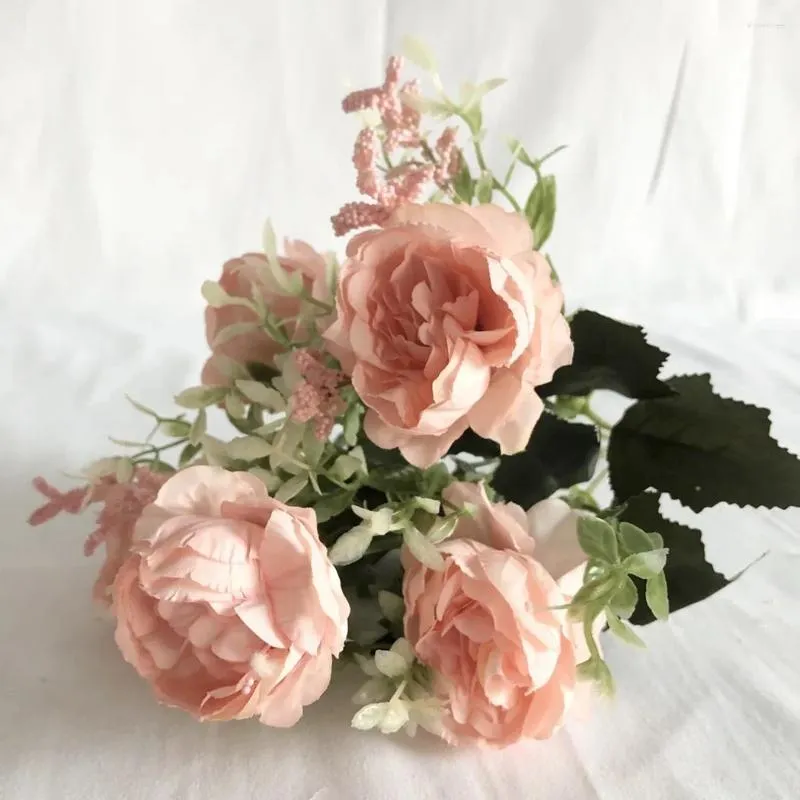 Decorative Flowers Artificial Flower Bouquet Silk Peony Fake Wedding Table Decor 5 Heads Home Decoration