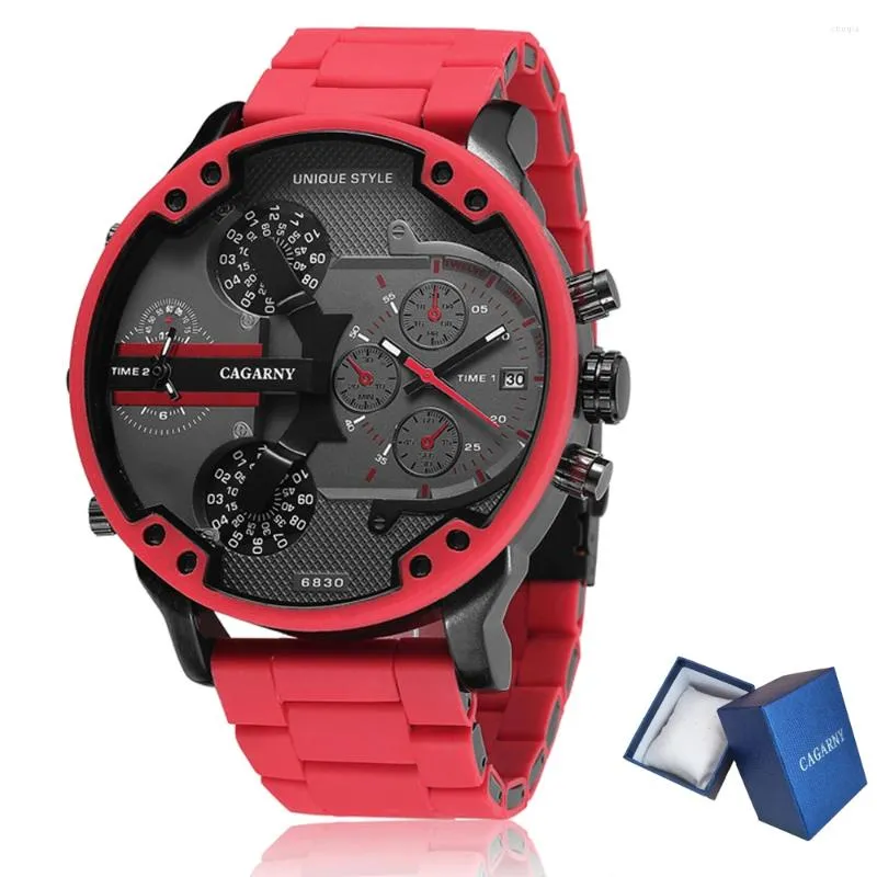 Armbandsur släpp 57mm 3D Big Dial Red Watch Men Silicone Steel Band Mens Armswatch Casual Quartz Military Relogio Masculino