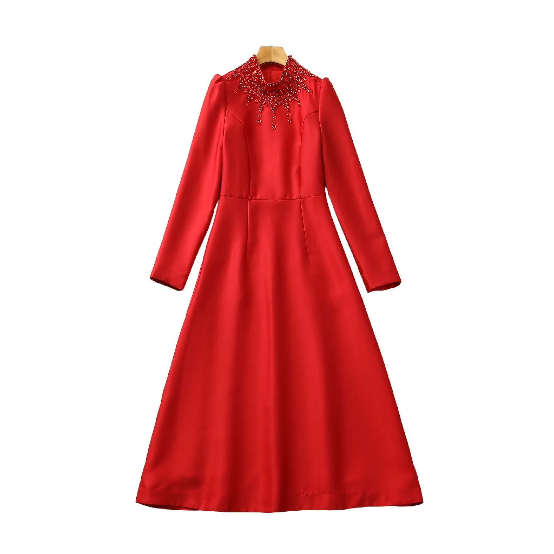 open lace back dress Sparkly Rhinestone Ruby Red Sequin Velvet Matching Gloves Prom Dress, Dress + Gloves main image 0
