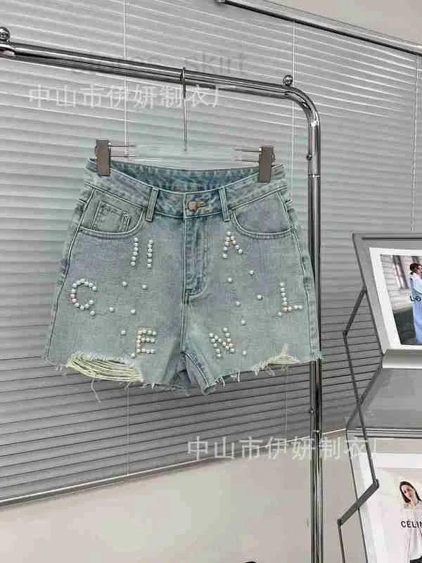 Damesshorts Designer South Oil Jeans 23 Zomer Nieuwe Hoge Taille Slanke Parel Kralen Letterstijl Denim voor Vrouwen 607R