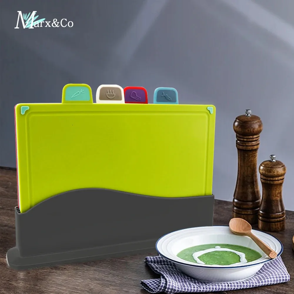 Chopping Blocks Plastic Cutting Board Set For Kitchen with Holder Non-slip Vegetable Fruits Meats Bread Durable Chopping Blocks Dishwasher Safe 231207