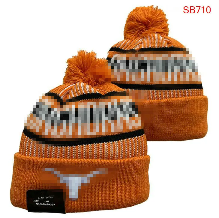 Bonés masculinos NCAA Alabama Texas Chapéus Todas as 32 equipes de malha com punho Longhorns gorros listrados de lã lateral quente EUA College Sport gorro de malha gorro para mulheres a0