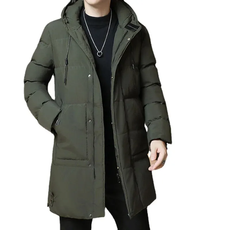 Мужские куртки с хлопковой подкладкой, мужские зимние молодежные парки средней длины, корейская версия, ветрозащитные удобные повседневные пальто с капюшоном 231208