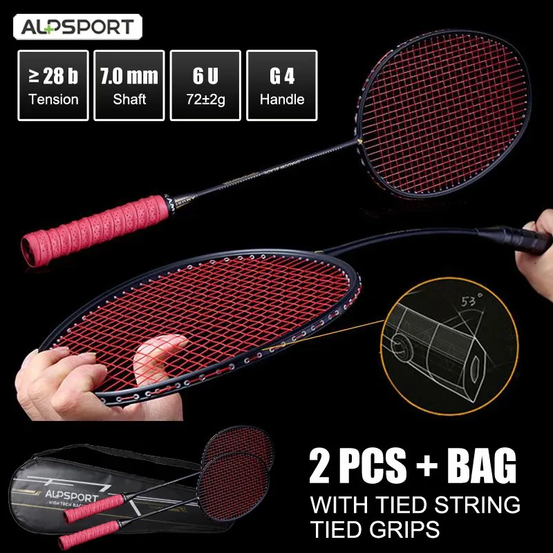 Badminton String ALP XHP 2 stuks 6U 72g Ultralight G4 T700 100 Origineel Full Carbon Fiber 2230Lbs Bespannen Professioneel racket met tas 231208