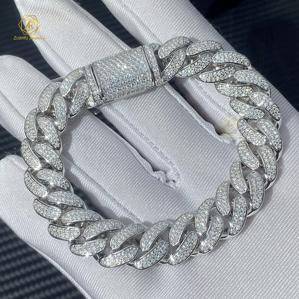 Miami Cuban Chain Iced Out Moissanite Armband Hip Hop Jewelry 925 Silver For Men Present Box Women's Charm Armband Cuban Link