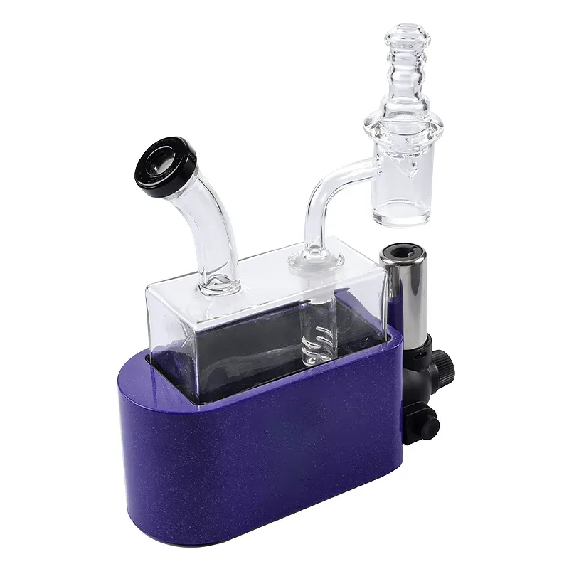 Grossist färgat hårt glas 5 mm tjock dab bong med banger rak glas bong gul lila rigg wp2235 ll