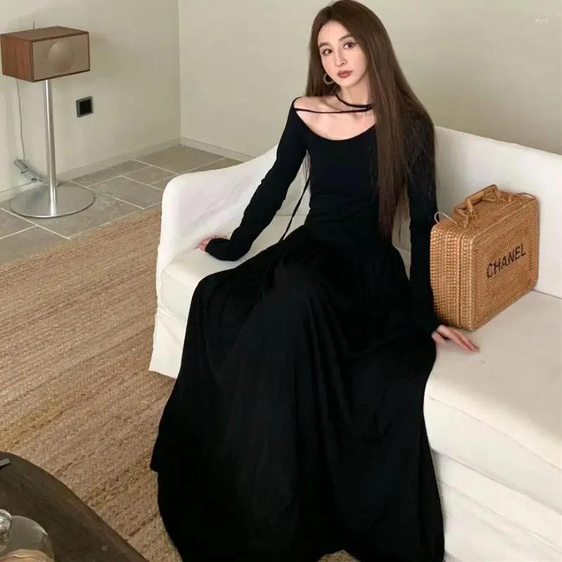 Casual Kleider Hsa Frauen Böhmen Strand Maxi Kleid Elegante Koreanische Stil Mode Langarm Backless Bandage Empire Abend Party Robe