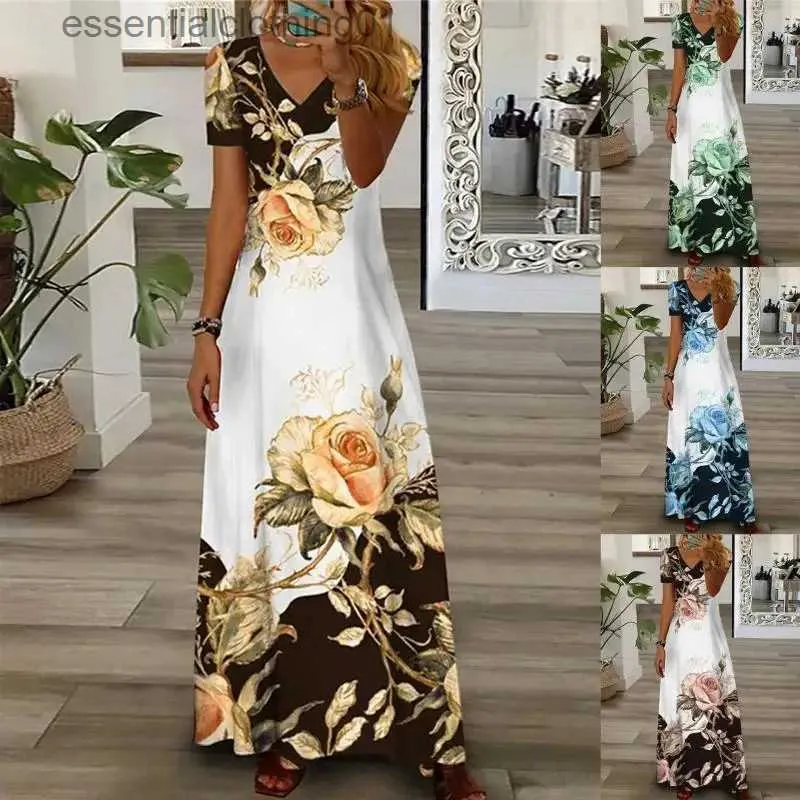 Stedelijke sexy jurken Mode-casual jurken Dames Zomer Bloemenprint V-hals Korte Sle-feestjurk Fe Elegante vintage Boheemse lange jurk L231208