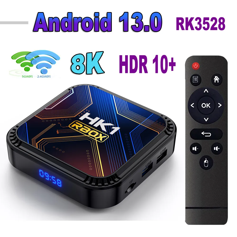 14PCS HK1 RBOX K8S Android 13 TV Box Rockchip RK3528 4 Go 64 Go 32 Go 2GB16 Go Media Player 2.4g 5G WiFi BT4.0 100m 8K OTA