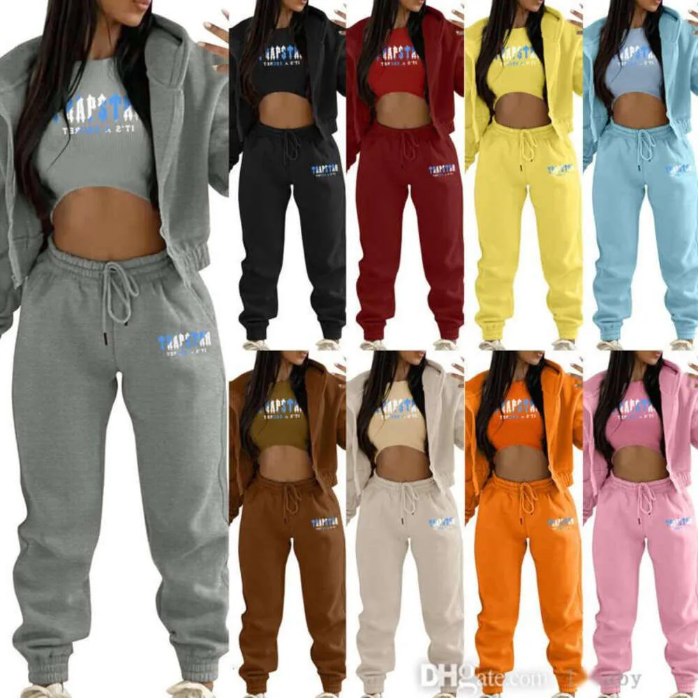 Designer Tracksuit Women Sportswear Sweatsuits kläder Fall Winter Three Piece Set Letter Tryckt Vest Fleece Lång ärm Huven Huven Top Hoodie and Pants Casual Sets