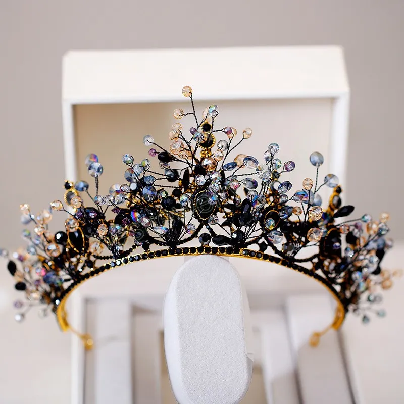 Diadèmes de mariée en cristal noir, couronne en Zircon cubique, strass, diadème de concours, accessoires pour cheveux de mariage