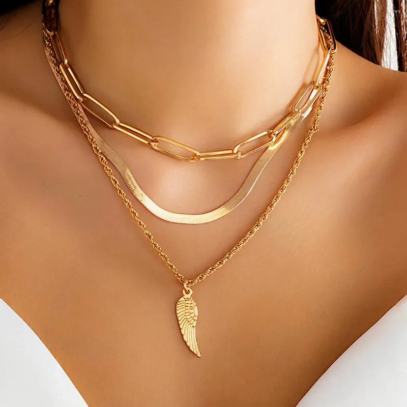 Pendentif Colliers Chaîne en couches avec collier d'aile pour femmes Chaînes quotidiennes à la mode sur le cou Accessoires Bijoux de mode Femme Filles Cadeau