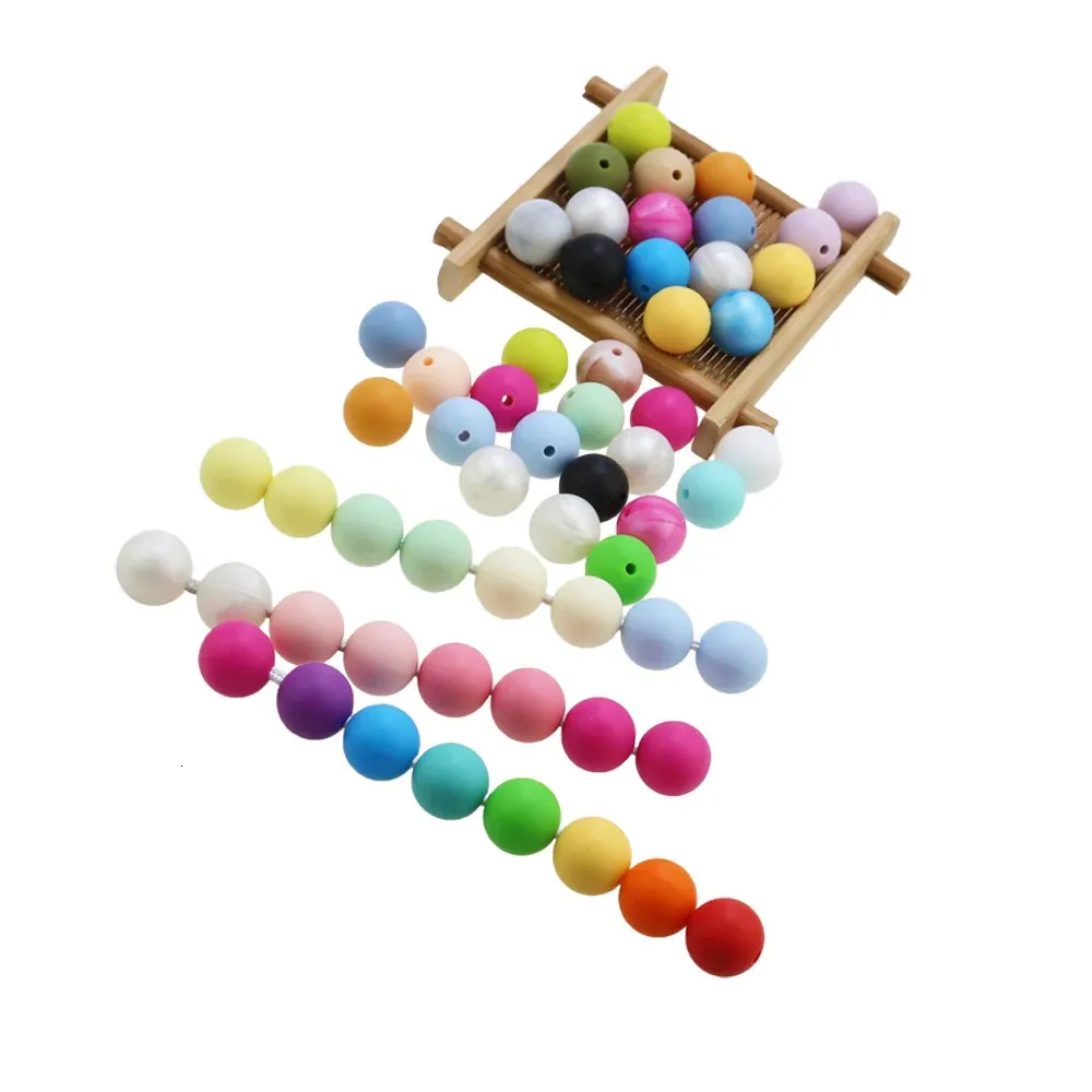 Teethers Toys 20pcslot Silicone Beads 101215mm Loose Beads Baby Teether Toy BPA Free Food Grade DIY Chew Charms Necklace Jewelry Making 231207