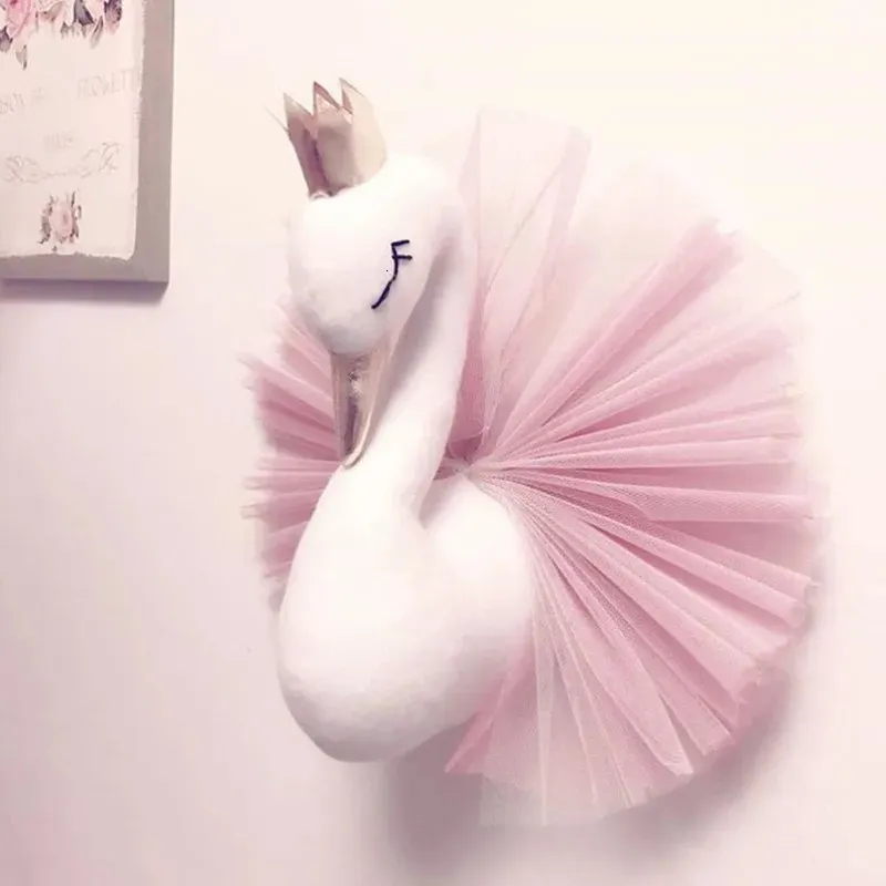 Plüsch Puppen Baby Mädchen Zimmer Tier Kopf Schwan Flamingo Wand Dekoration Stofftiere Mädchen Schlafzimmer Zubehör Dekor Kinder Kind Geschenk 231207