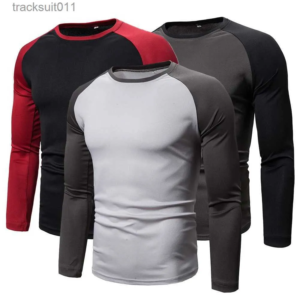 T-shirts voor heren Mode Patchwork T-shirts voor heren O-hals Fitness Gym Tee Tops Zomer Sneldrogend Lange sle Hardlopen Bodybuilding Sportkleding L231208