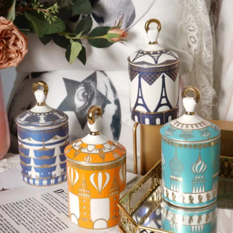 Storage Boxes European style architectural fragrance candle jar retro ceramic candy jar multifunctional jewelry storage bottle home decoration 231208