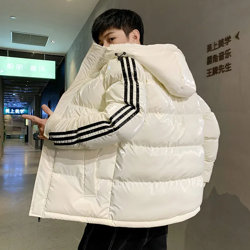 Veste de canard blanc à rayures hivernales, veste à capuche épaisse pour hommes, veste jeunesse de style Hong Kong, veste chaude