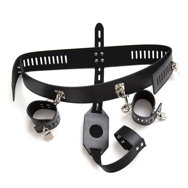 Ceinture de chasteté féminine en Faux cuir, culotte avec menottes réglables BDSM, contraintes de Bondage fétichiste, dispositif de chasteté, jouets sexuels pour femmes