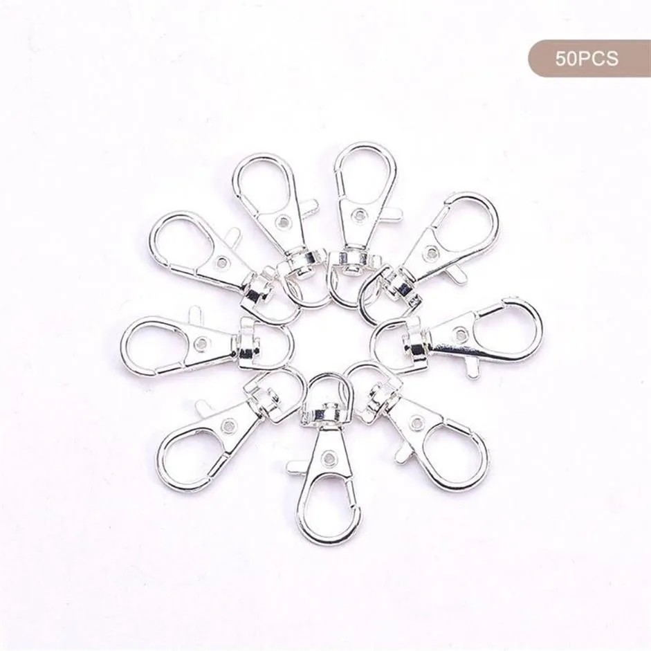 Porte-clés 50 pcs métal argent fermoirs pivotants lanière mousqueton mousqueton fermoir bricolage porte-clés fendu fjewelry making254r