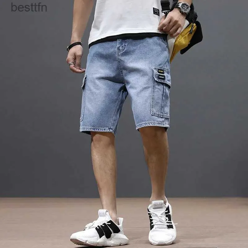 Heren Jeans Zomer Herenmode Pocket Baggy Jeans Shorts Losse Rechte Capri Jeans Voor Mannen Streetwear Cargo Korte broekL231208