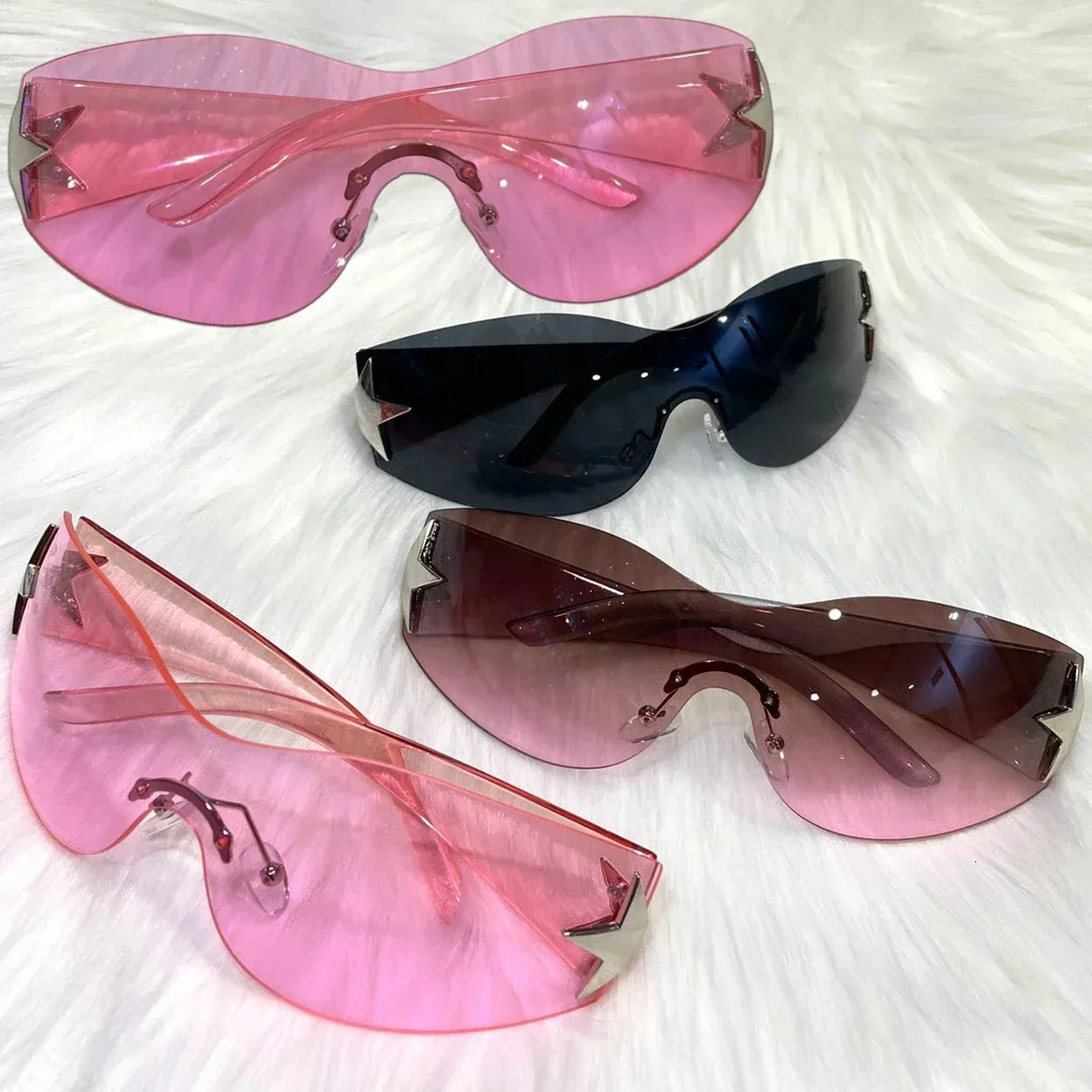 Solglasögon ramar Rimless Y2K Women Män överdimensionerade trendiga Wrap Around Punk Goggles Sport Sun Glass Shades Eyewear 231208