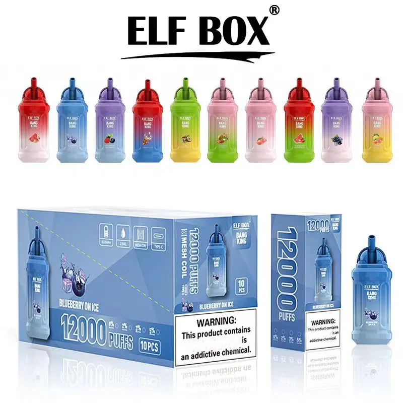 Otantik elf kutusu patlama kral 12000 puf tek kullanımlık vape 0.8ohm 23ML POD tip C Şarj edilebilir pil 0% 2% 3% 5% 10 E-sigara BK 12K Puf