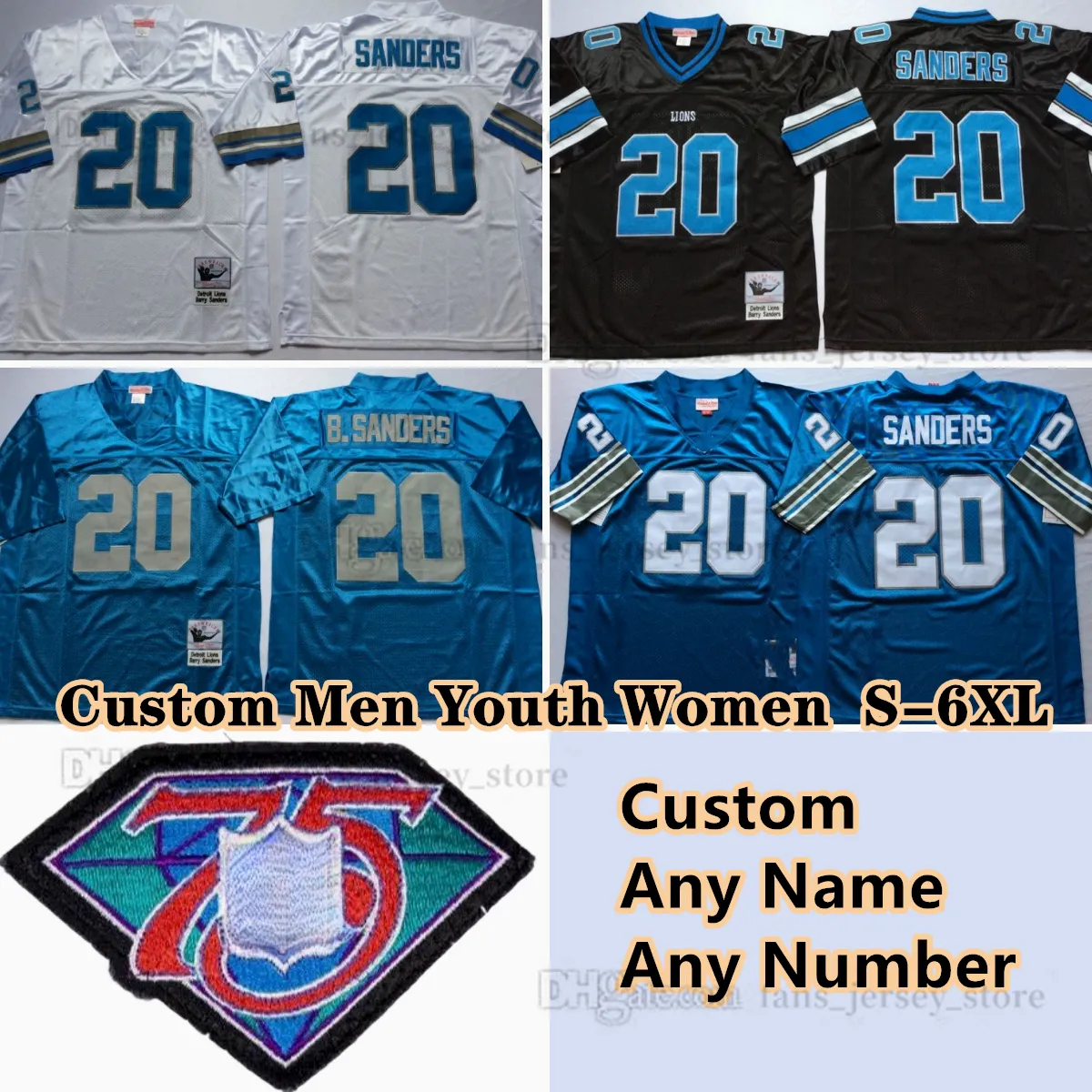 Custom 75th Vintage Football Jerseys 20 Barry 1968 Sanders 20 Lem Barney 24 Jack Christiansen 71 Alex Karras 84 Herman Moore 4 Jason Hanson 28 Yale Lary 44 Dick LeBeau