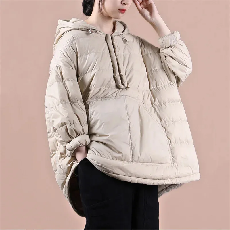 Womens Down Parkas Winter Coats Loose Half Zipper Retro Outerwear Casual Hooded Cottonpadded Jackets Clothing Coat Women 231208