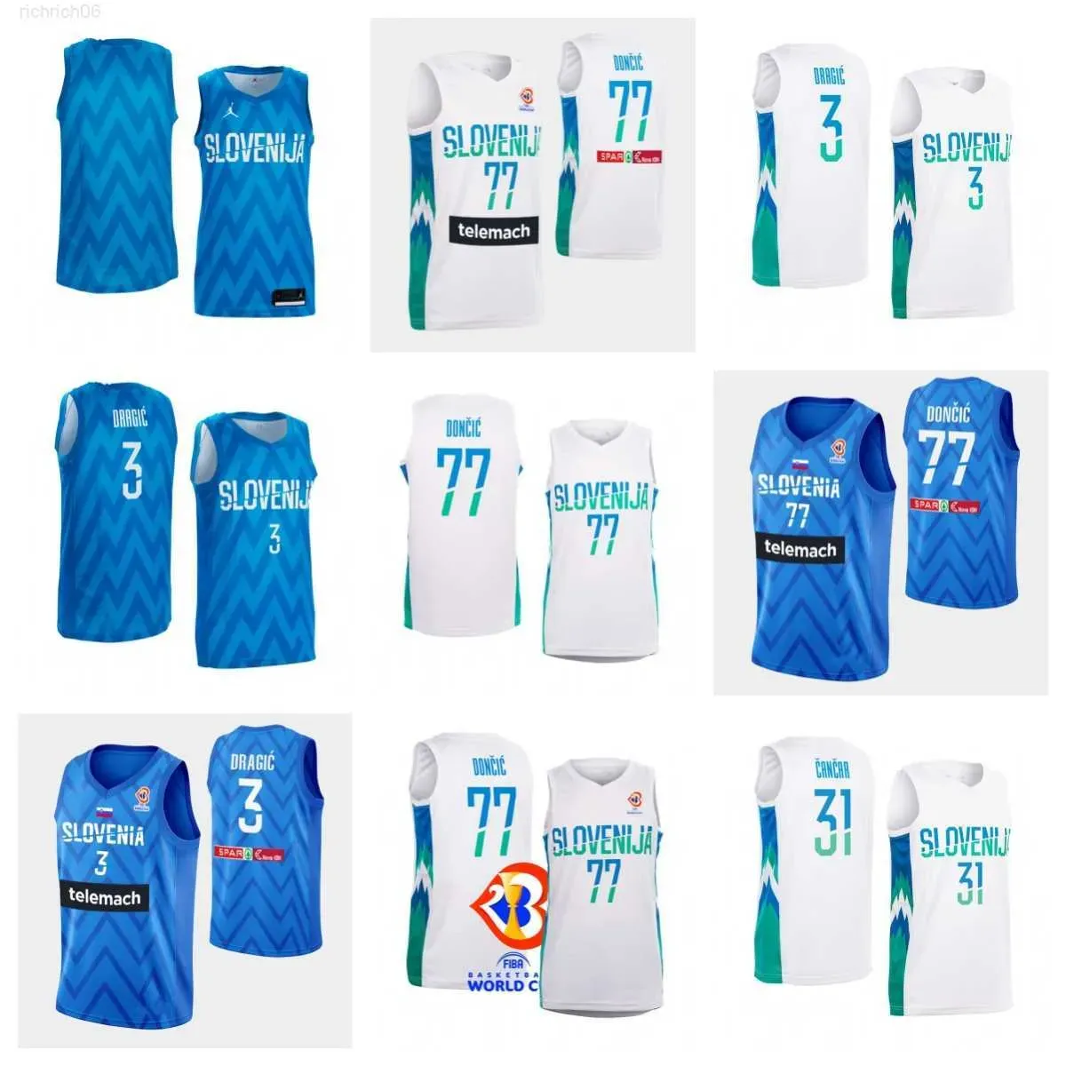 Maglia da basket della Coppa del mondo FIBA Slovenia 2023 77 Lukas Doncic 31 Vlatko Cancar 3 Zoran Dragic Sasa Ciani Gregor Glas Gregor Hrovat Erikas D