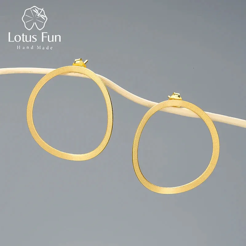 Hoop Huggie Lotus Fun 18K Gold Minimalism Big Hoop Circle Dingle Earrings For Women Gift Real 925 Sterling Silver Luxury Female Fine Jewelry 231207