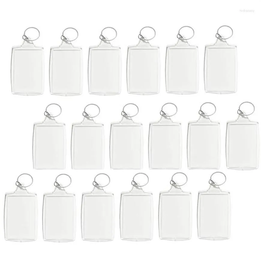 Keychains 100st PO Keychain Rectangle Transparent Blank Acrylic Insert Picture Frame Keyring Key Holder DIY Split Ring2462