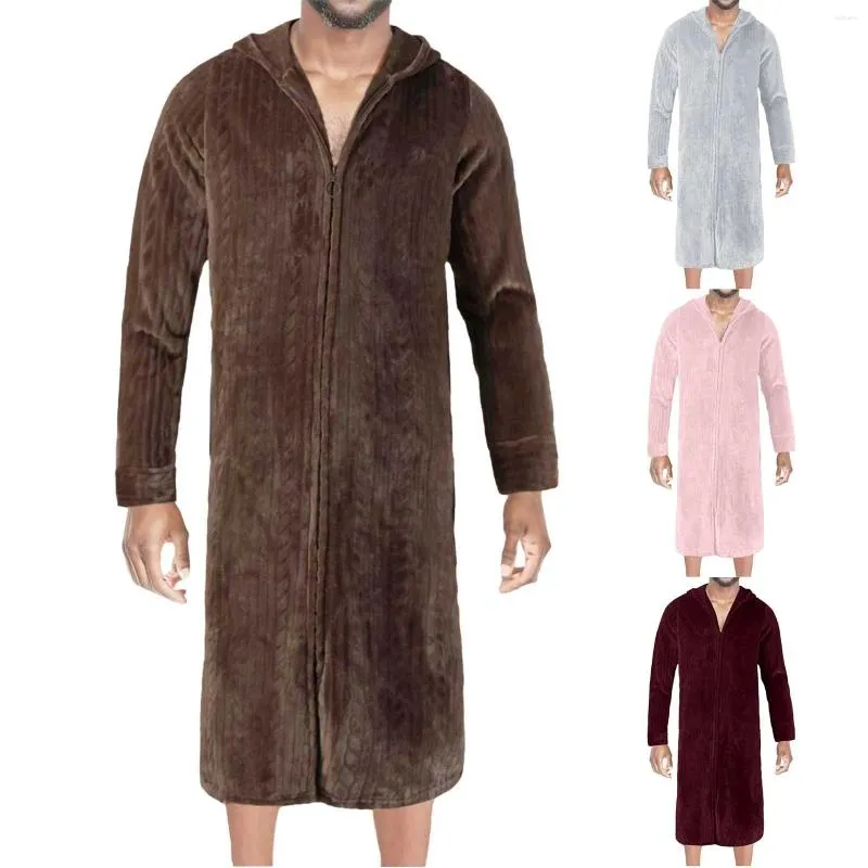 Heren Nachtkleding Heren Winter Koraal Fluwelen Badjas Met Capuchon Verdikte Langere Badjassen Voor Man Pluizige Ultra Comfortabele Pyjama Rits