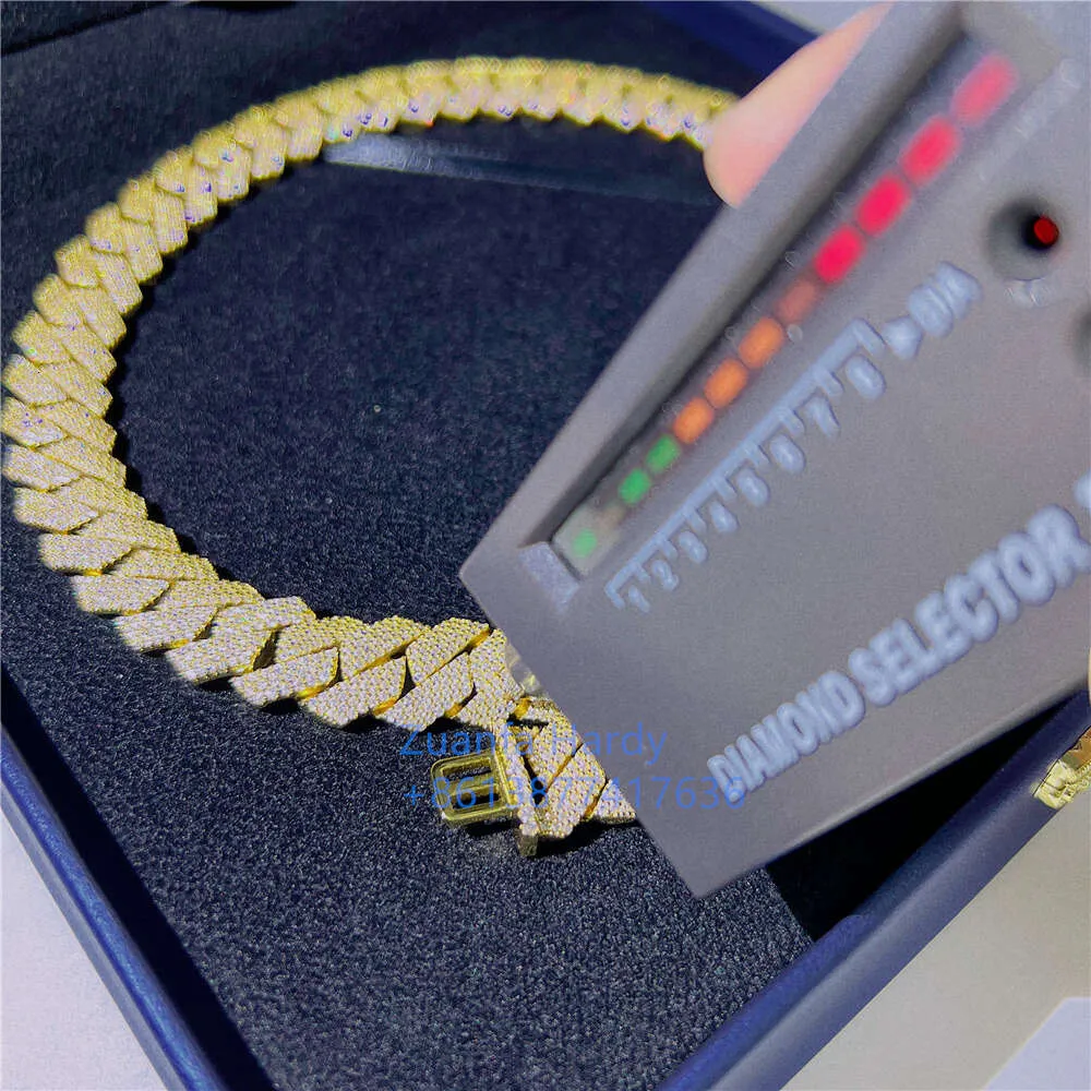 15mm 4 Rows Moissanite Lab Grown Diamond Iced Out Gold Color Chain Necklace 925 Sterling Silver Necklace Miami Cuban Chain