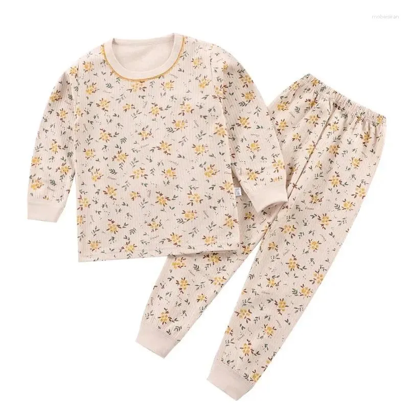 Kläder set barn hem kläder 2023 hösten nordisk stil pyjamas för pojkar och flickor baby ren bomull termisk underkläder set