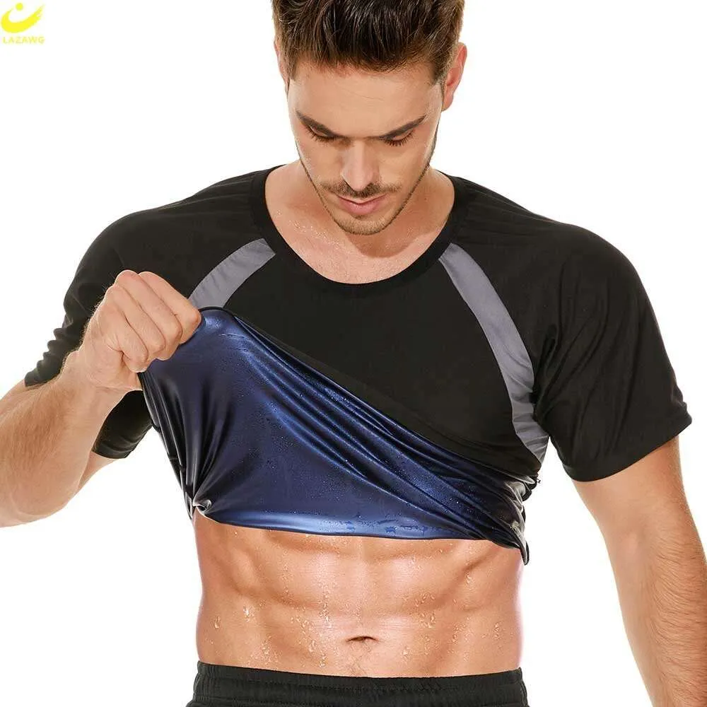 Sauna de manga curta para homens sweatt camisas perda de peso emagrecimento superior corpo shaper queimador de gordura ginásio treino exercício esporte