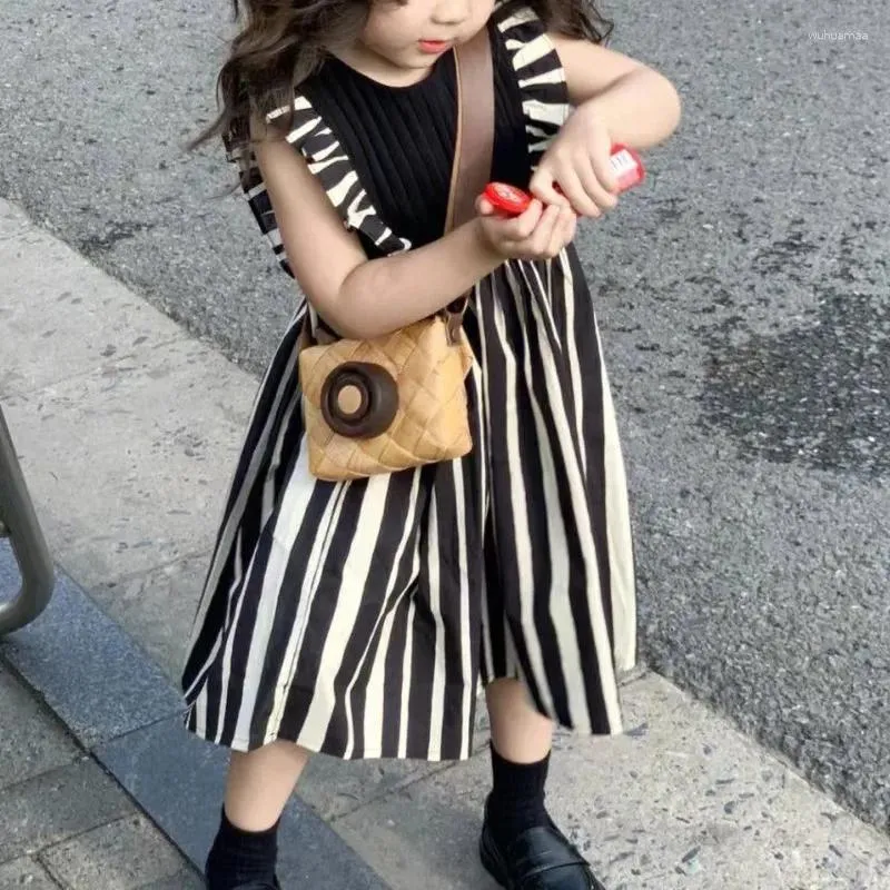 Kız Elbiseler Yaz Siyah Stripe Dantel Elbise Zebra Lolita Çocuk Kızlar Gündelik Midi Çocuklar İçin Gençler Partisi Prenses Sundress