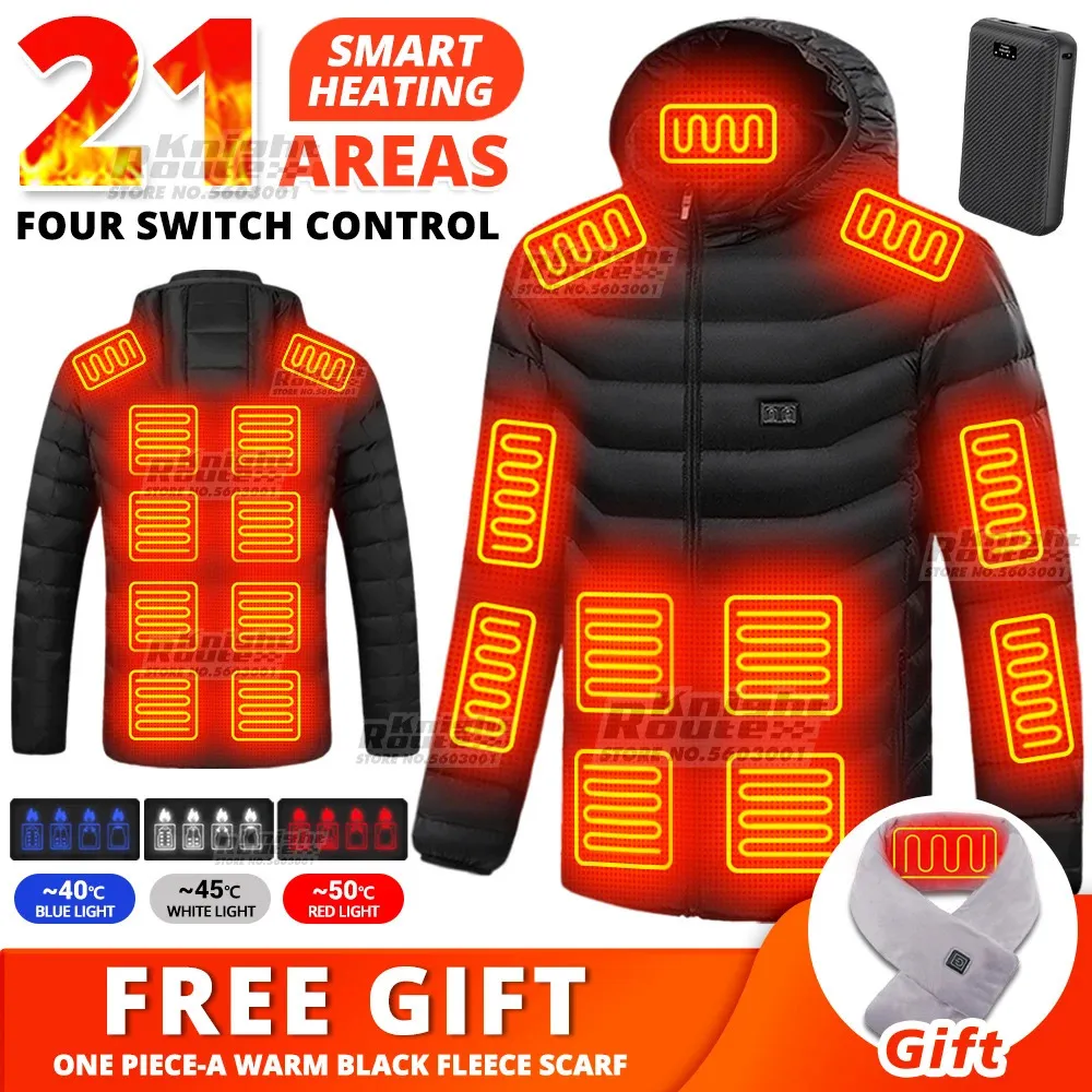Donsparka's voor heren 21 gebieden Verwarmingsjas voor heren USB Elektrisch verwarmde kleding Zelfverwarmend vest Thermische jas Warme jas Configureer 5V16000mAh batterij 231207