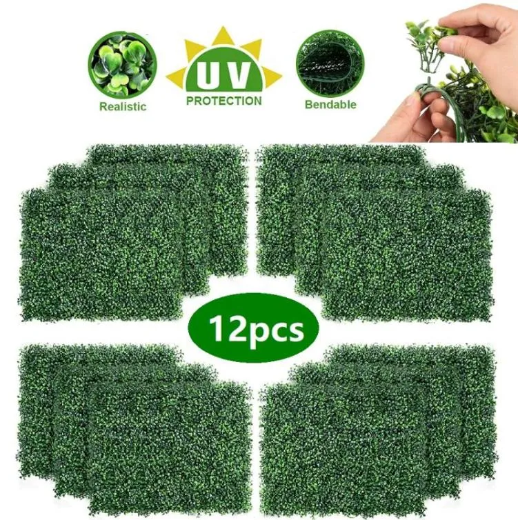 12PCS sztuczna roślina żywopłotowa Ochrona UV Indoor Outdoor Prywatność Ogrodzenia domowe Dekor Dekoracja Ogród Dekoracja ogrodu ściany zieleni 3075806