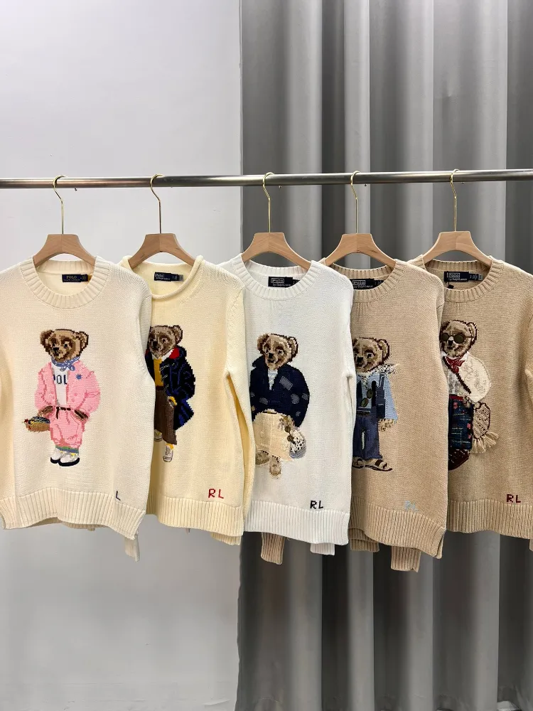 169133 Fashion Classic Trendy Luksusowy projektant RL Knited Sweter Women Little Bear Wzory haftowe